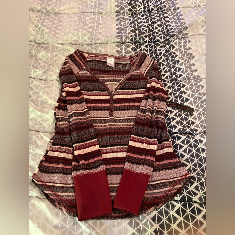 No Boundaries Burgundy and Pink Striped Long Sleeve Top